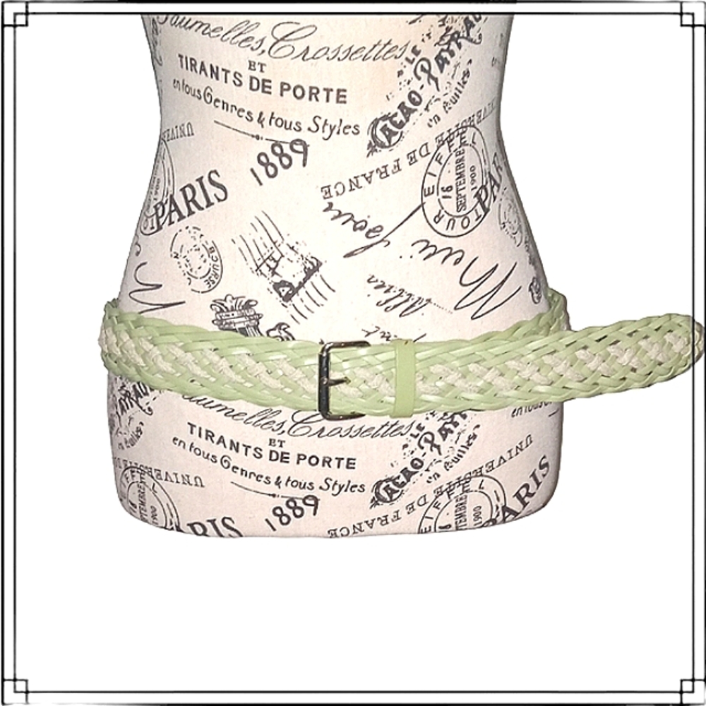 Pastel Green & Ivory Woven Leather Belt